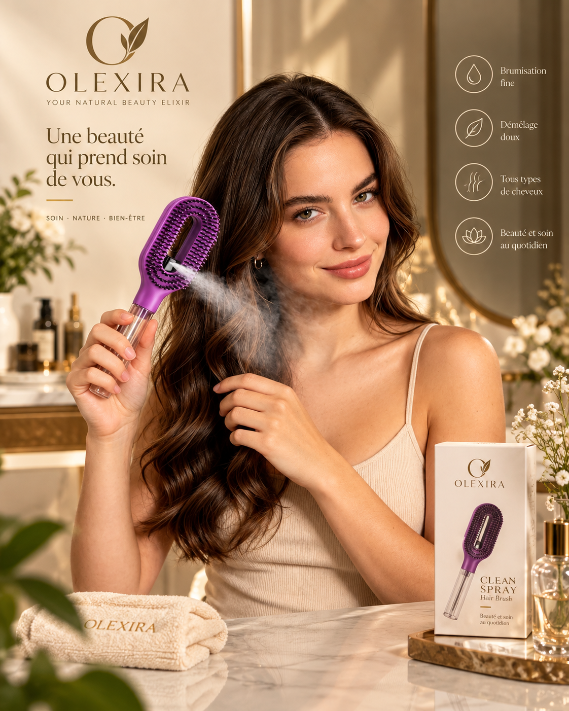 Brosse à cheveux avec brumisation Olexira